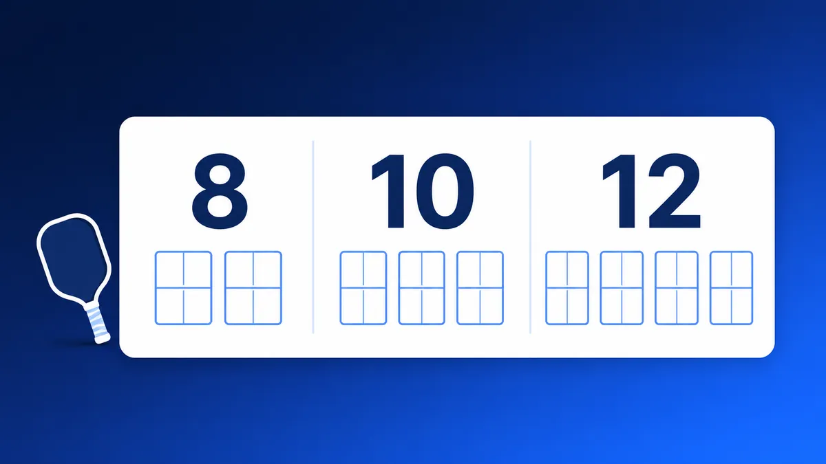 Comparaison de trois horaires de pickleball pour 8, 10 et 12 équipes
